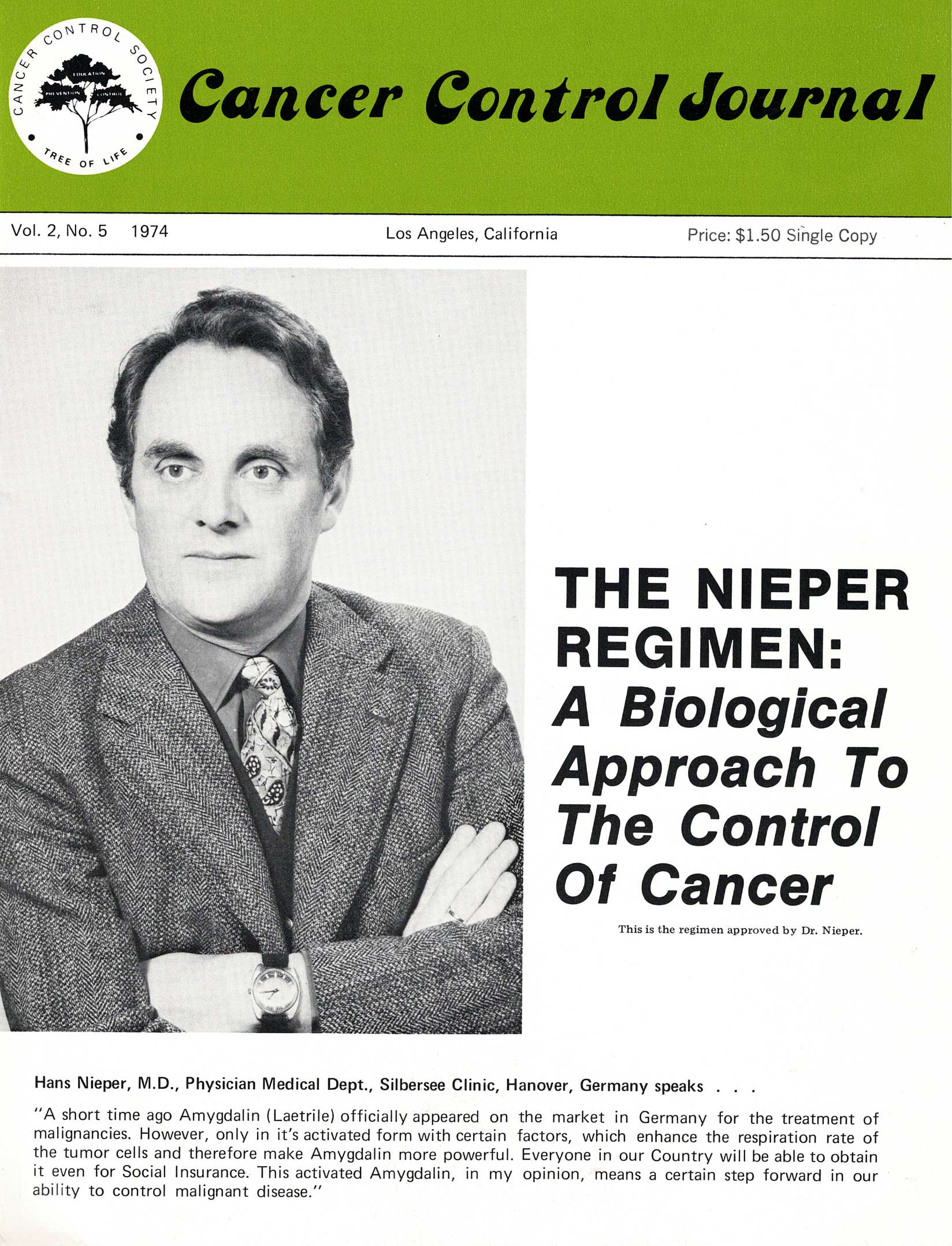 (Booklet) THE NIEPER REGIMEN: A Biological Approach To The Control Of Cancer - Cancer Control Journal - 1974